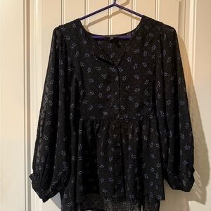 Lucky Brand Black Buttoned Peplum Blouse